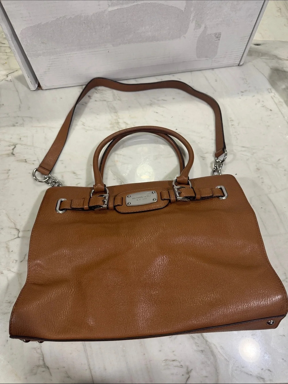 Michael Kors Tan Leather Satchel with Chain Shoulder Strap